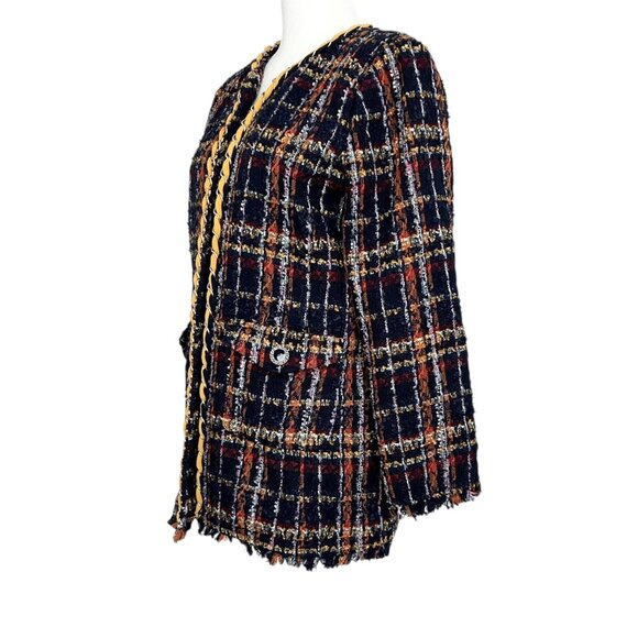 Chico’s Tweed Playful Plaid Mid Length Open Front Blazer Jacket NWT (4P) - Picture 4 of 16
